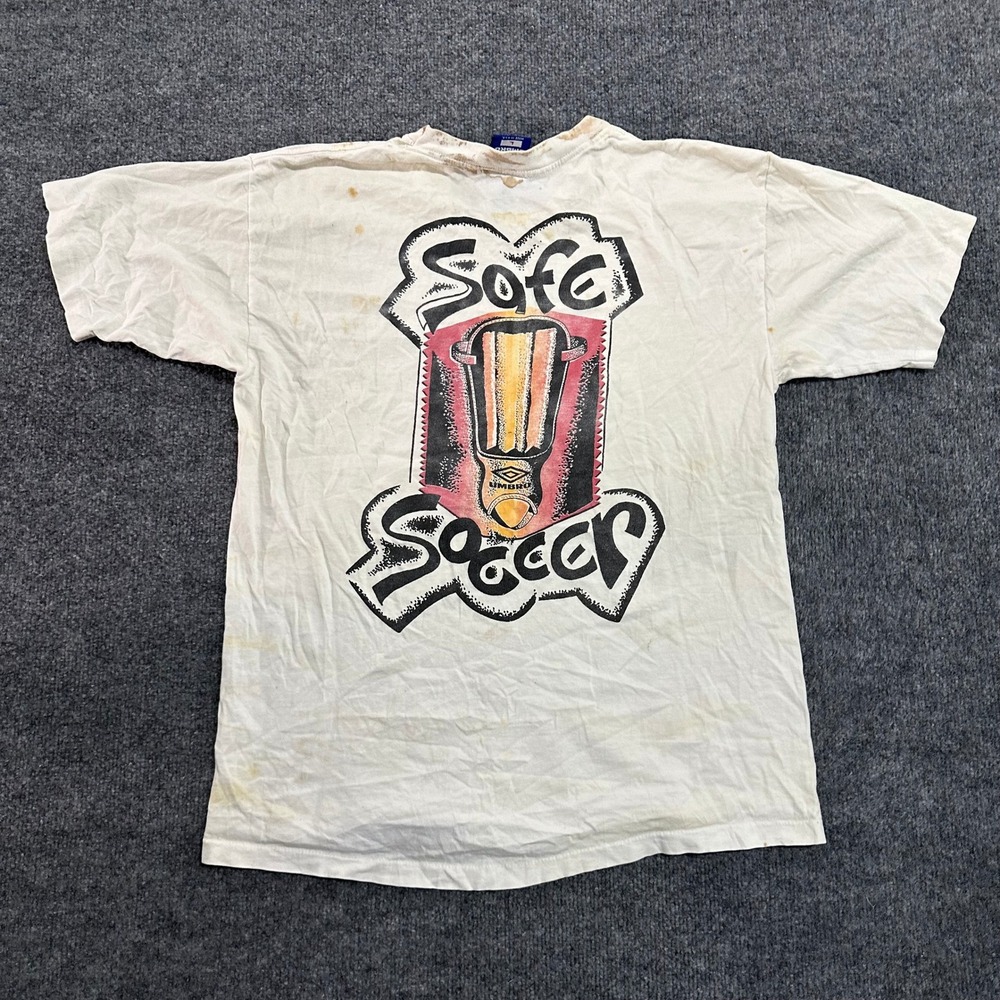 Umbro T-Shirt Mens Size L White Vintage Soccer Graphic USA Made Distressed - Picture 1 of 8